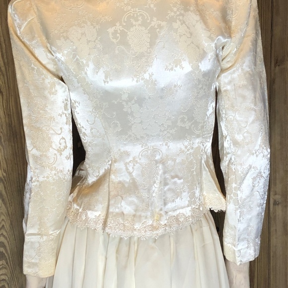 VTG 90s Ivory Brocade/Lace Trim Peplum Jacket/Full Skirt Womens Set 4P~Wedding - Picture 4 of 16
